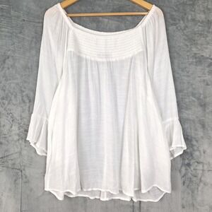 Cocomo Top 2X White Boho Gauze Angel Beach Coastal Flowy Cottage Hippie Tunic
